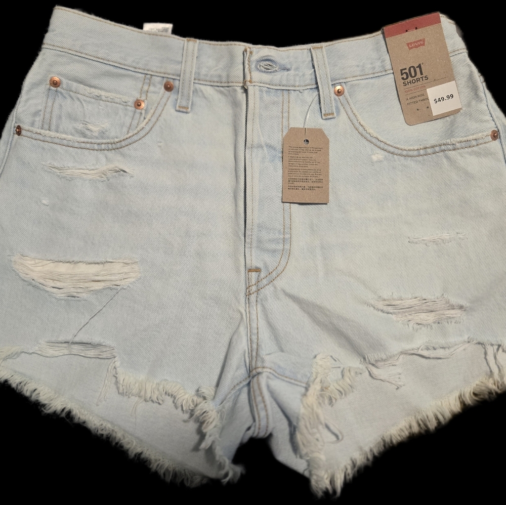 Levi's Blue Distressed Jean Shorts Raw Hem